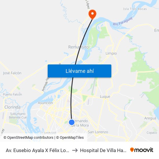 Av. Eusebio Ayala X Félix Lopéz to Hospital De Villa Hayes map