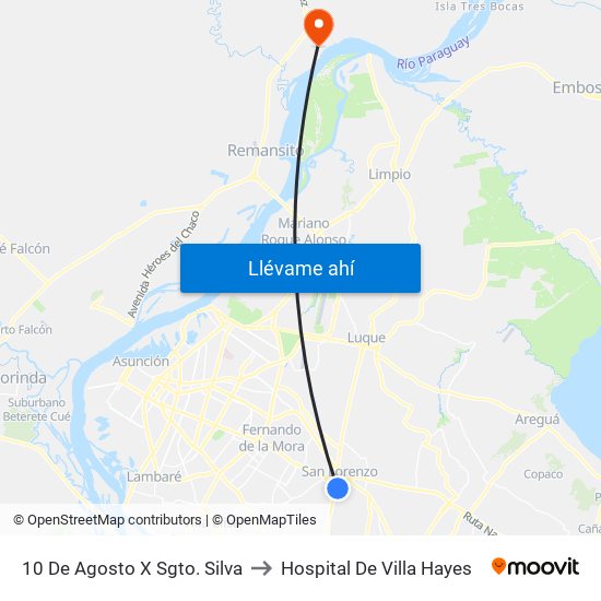 10 De Agosto X Sgto. Silva to Hospital De Villa Hayes map