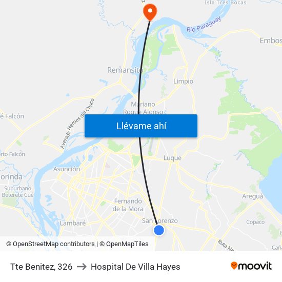 Tte Benitez, 326 to Hospital De Villa Hayes map