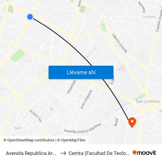 Avenida Republica Argentina, 201 to Cemta (Facultad De Teologia Y Musica) map