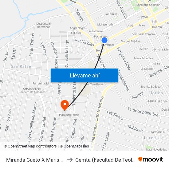 Miranda Cueto X Mariscal Estigarribia to Cemta (Facultad De Teologia Y Musica) map