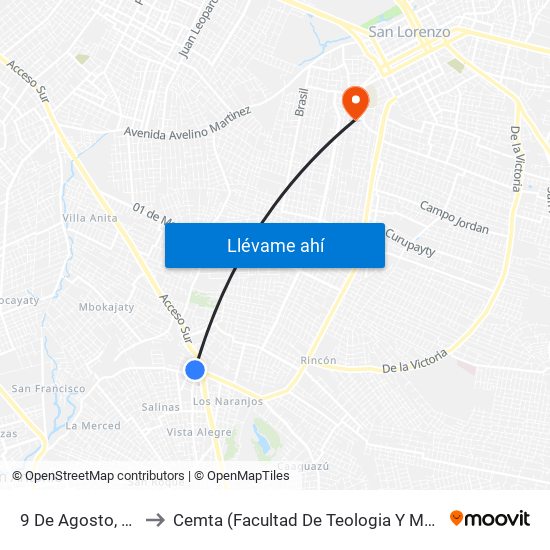 9 De Agosto, 345 to Cemta (Facultad De Teologia Y Musica) map