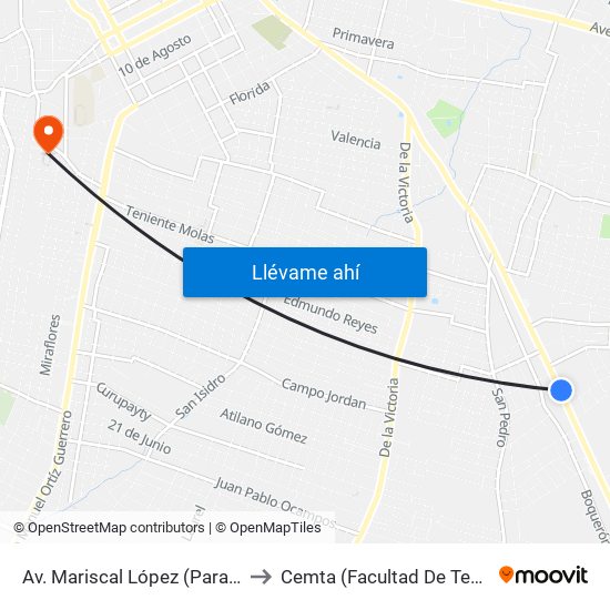 Av. Mariscal López (Parada Km. 17 (1/2)) to Cemta (Facultad De Teologia Y Musica) map