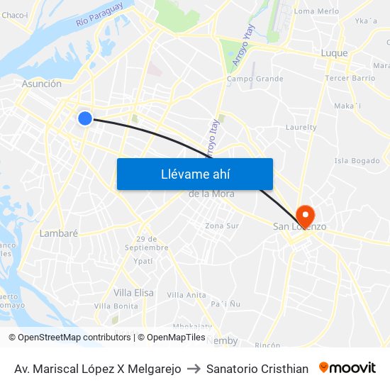 Av. Mariscal López X Melgarejo to Sanatorio Cristhian map