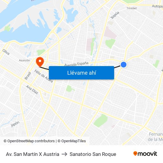Av. San Martín X Austria to Sanatorio San Roque map