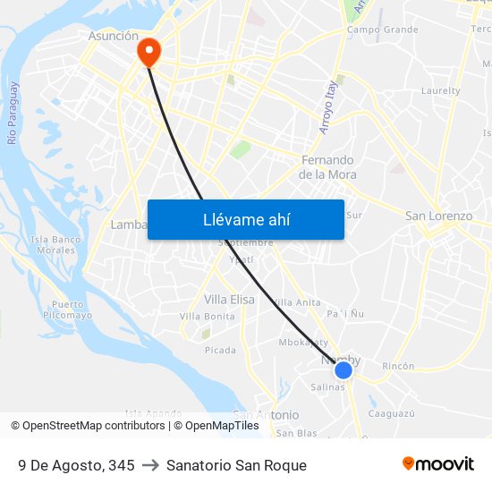 9 De Agosto, 345 to Sanatorio San Roque map