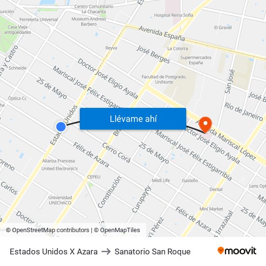 Estados Unidos X Azara to Sanatorio San Roque map