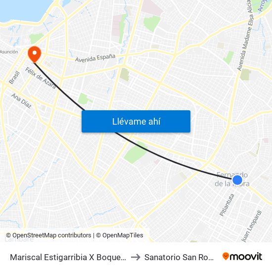 Mariscal Estigarribia X Boquerón to Sanatorio San Roque map