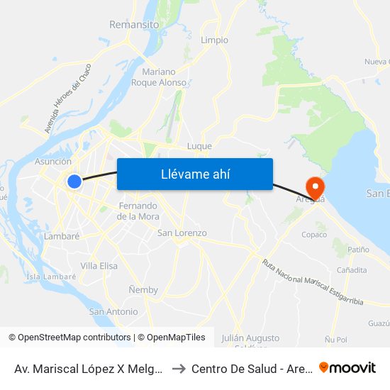 Av. Mariscal López X Melgarejo to Centro De Salud - Areguá map