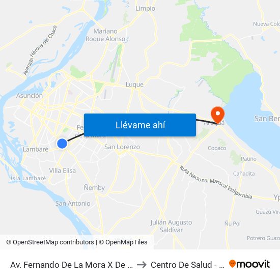 Av. Fernando De La Mora X De La Victoria to Centro De Salud - Areguá map