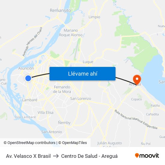 Av. Velasco X Brasil to Centro De Salud - Areguá map