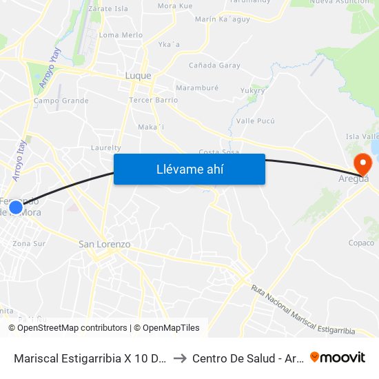 Mariscal Estigarribia X 10 De Julio to Centro De Salud - Areguá map