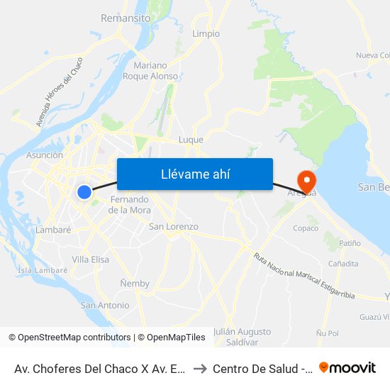 Av. Choferes Del Chaco X Av. Eusebio Ayala to Centro De Salud - Areguá map