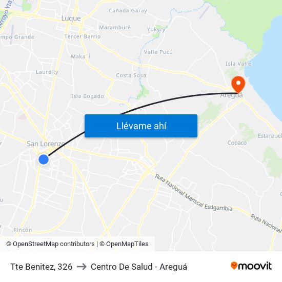 Tte Benitez, 326 to Centro De Salud - Areguá map