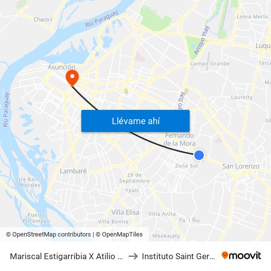 Mariscal Estigarribia X Atilio Galfre to Instituto Saint Germain map