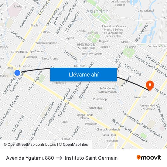 Avenida Ygatimi, 880 to Instituto Saint Germain map