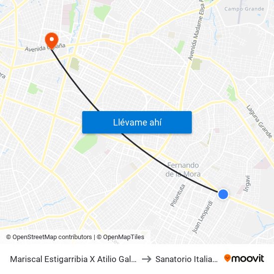 Mariscal Estigarribia X Atilio Galfre to Sanatorio Italiano map
