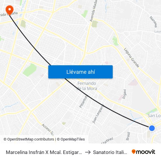 Marcelina Insfrán X Mcal. Estigarribia to Sanatorio Italiano map