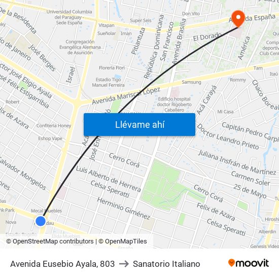 Avenida Eusebio Ayala, 803 to Sanatorio Italiano map