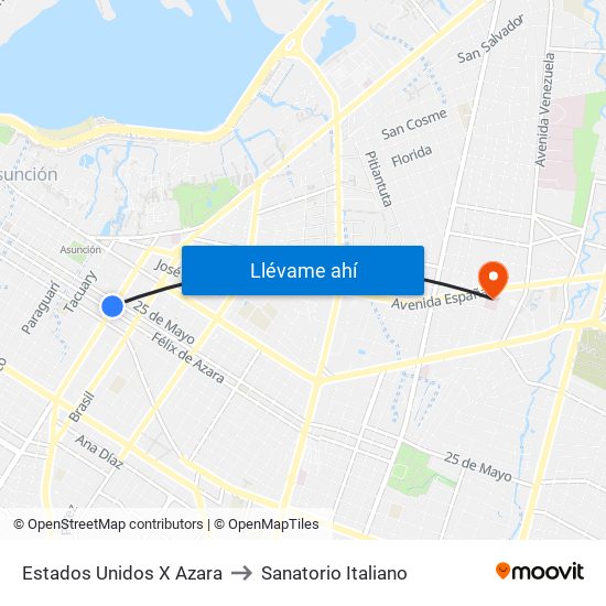 Estados Unidos X Azara to Sanatorio Italiano map