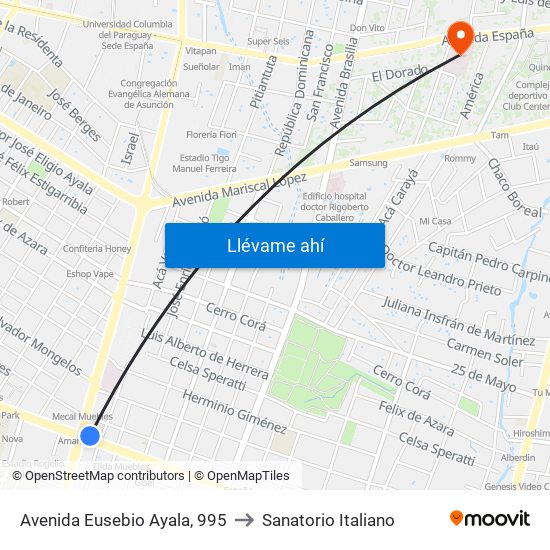 Avenida Eusebio Ayala, 995 to Sanatorio Italiano map