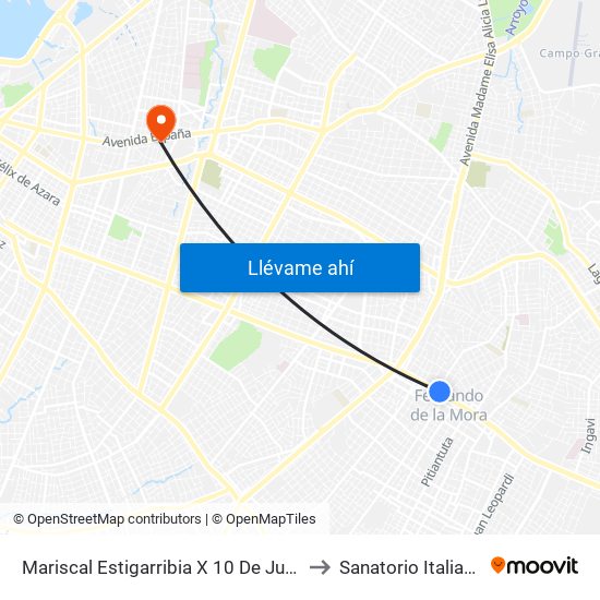 Mariscal Estigarribia X 10 De Julio to Sanatorio Italiano map