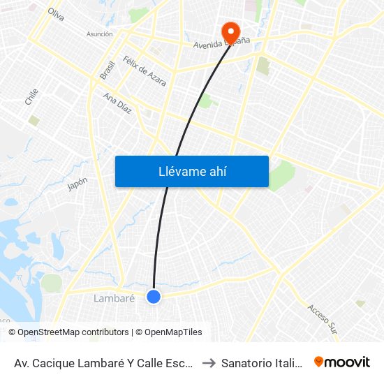 Av. Cacique Lambaré Y Calle Escobar to Sanatorio Italiano map