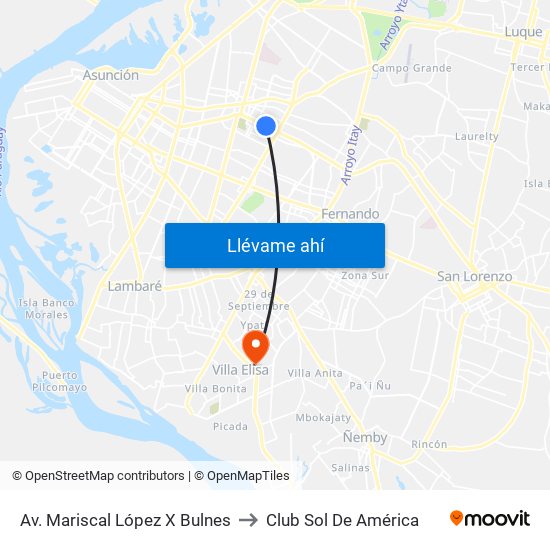 Av. Mariscal López X Bulnes to Club Sol De América map