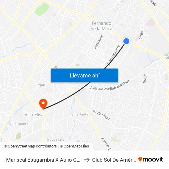 Mariscal Estigarribia X Atilio Galfre to Club Sol De América map