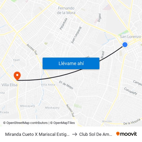 Miranda Cueto X Mariscal Estigarribia to Club Sol De América map