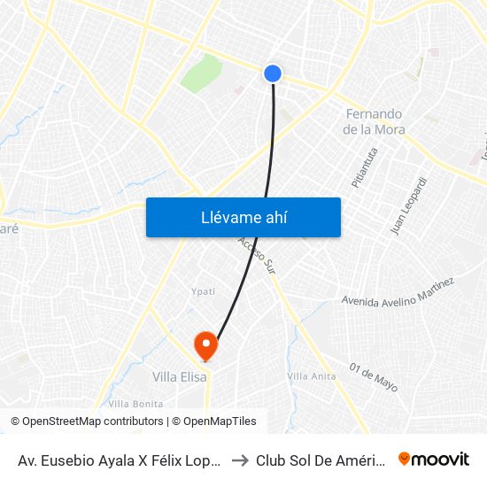 Av. Eusebio Ayala X Félix Lopéz to Club Sol De América map