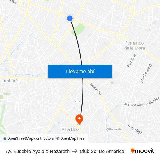 Av. Eusebio Ayala X Nazareth to Club Sol De América map