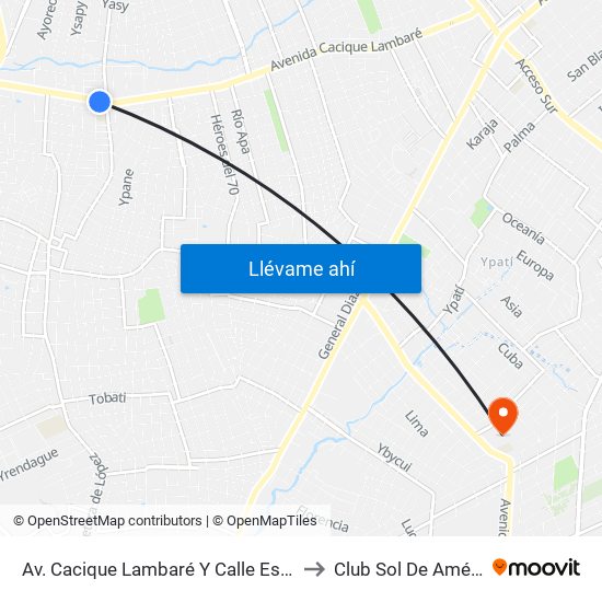 Av. Cacique Lambaré Y Calle Escobar to Club Sol De América map