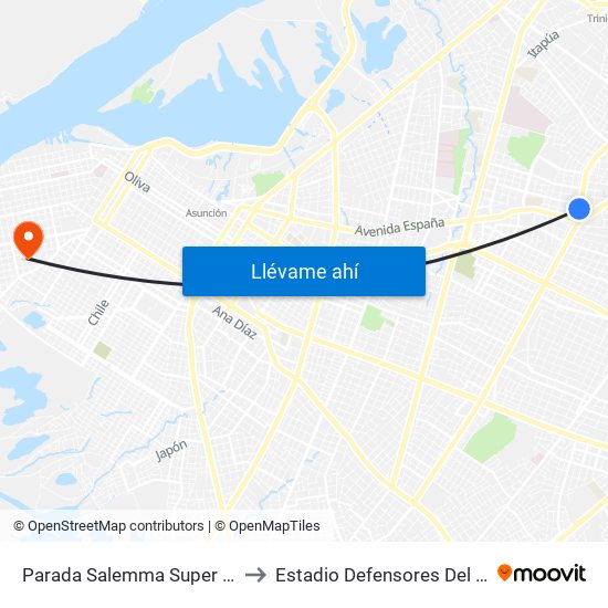 Parada Salemma Super Center to Estadio Defensores Del Chaco map