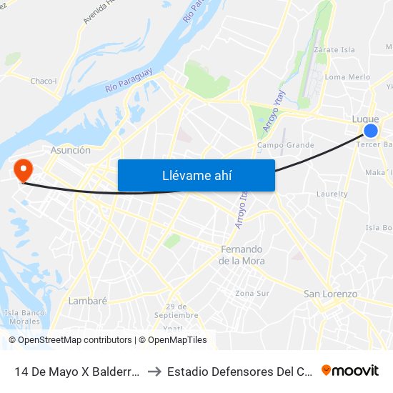 14 De Mayo X Balderrama to Estadio Defensores Del Chaco map