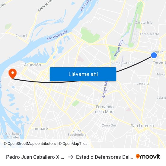 Pedro Juan Caballero X Herrera to Estadio Defensores Del Chaco map