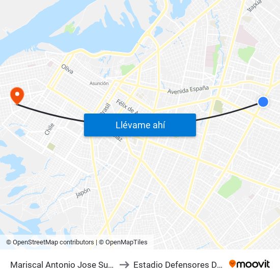 Mariscal Antonio Jose Sucre, 1411 to Estadio Defensores Del Chaco map