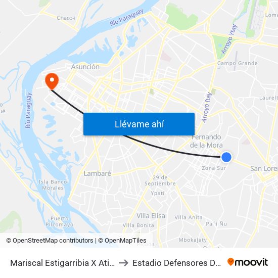Mariscal Estigarribia X Atilio Galfre to Estadio Defensores Del Chaco map