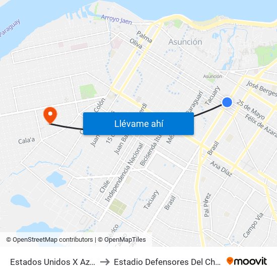 Estados Unidos X Azara to Estadio Defensores Del Chaco map