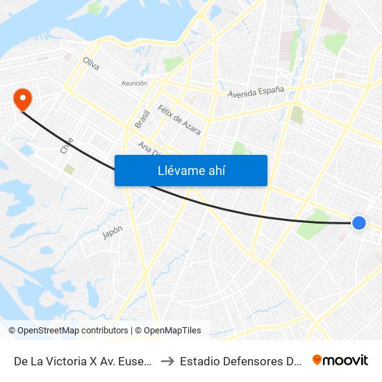 De La Victoria X Av. Eusebio Ayala to Estadio Defensores Del Chaco map