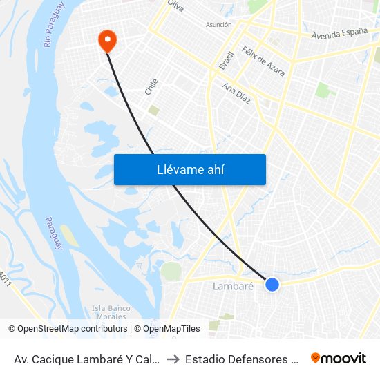 Av. Cacique Lambaré Y Calle Escobar to Estadio Defensores Del Chaco map