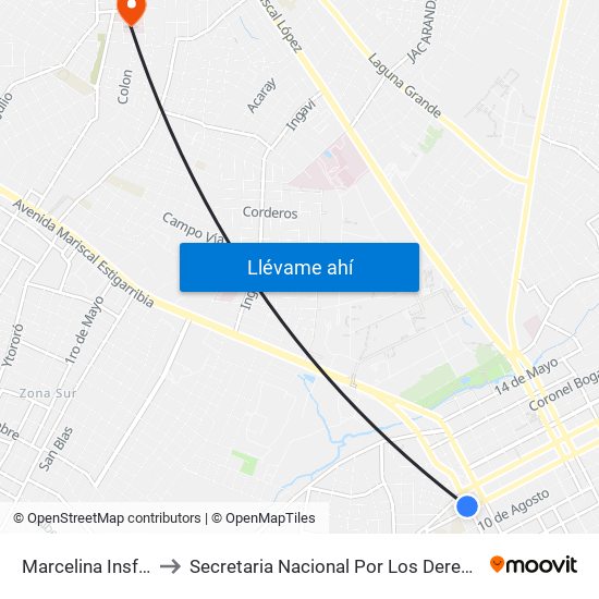 Marcelina Insfrán X Mcal. Estigarribia to Secretaria Nacional Por Los Derechos Humanos De Las Personas Con Discapacidad map