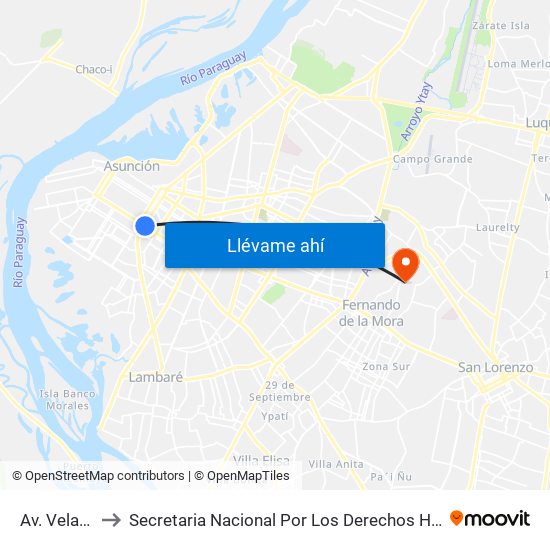 Av. Velasco X Brasil to Secretaria Nacional Por Los Derechos Humanos De Las Personas Con Discapacidad map