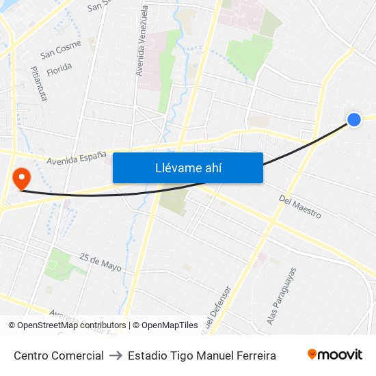 Centro Comercial to Estadio Tigo Manuel Ferreira map
