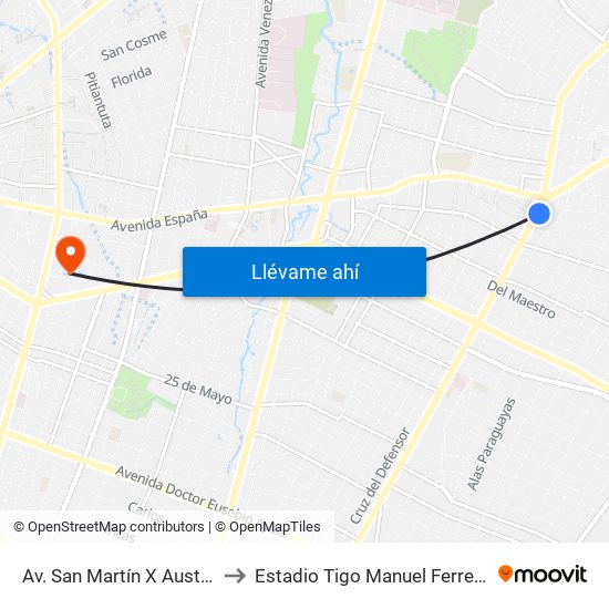 Av. San Martín X Austria to Estadio Tigo Manuel Ferreira map