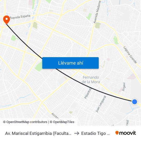Av. Mariscal Estigarribia (Facultad De Ciencias Económicas) to Estadio Tigo Manuel Ferreira map