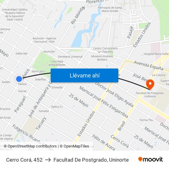 Cerro Corá, 452 to Facultad De Postgrado, Uninorte map