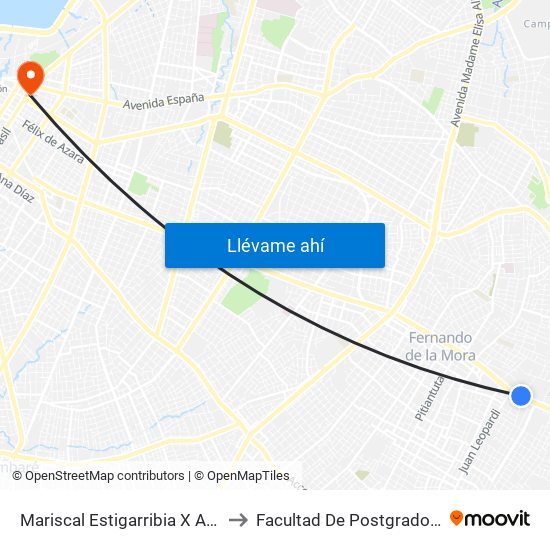 Mariscal Estigarribia X Atilio Galfre to Facultad De Postgrado, Uninorte map