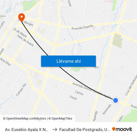 Av. Eusebio Ayala X Nazareth to Facultad De Postgrado, Uninorte map