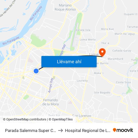 Parada Salemma Super Center to Hospital Regional De Luque map